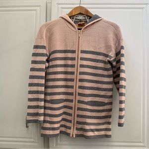 Chico’s Zenergy Women’s Muted Pink Gray Stripe Zip Up Hoodie Size M Pockets